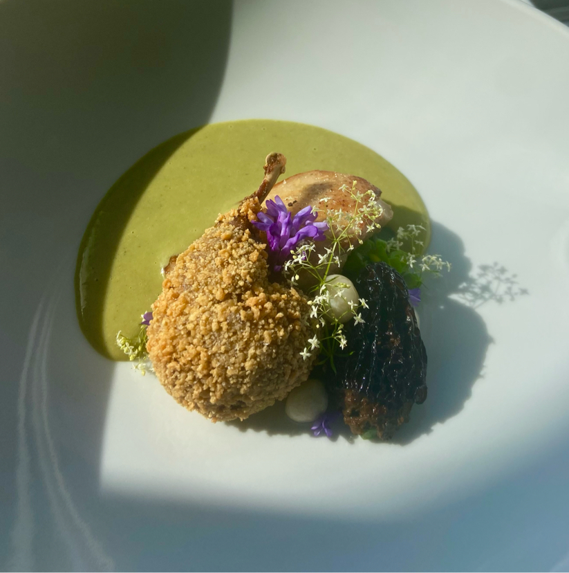 Crispy quail and charcoal mint